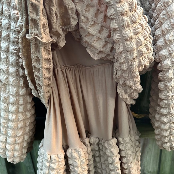 NWT Simply Southern Long Sleeve Tiered Bubble Mini Dress Puff Tan Brown Sz Large - Picture 8 of 12